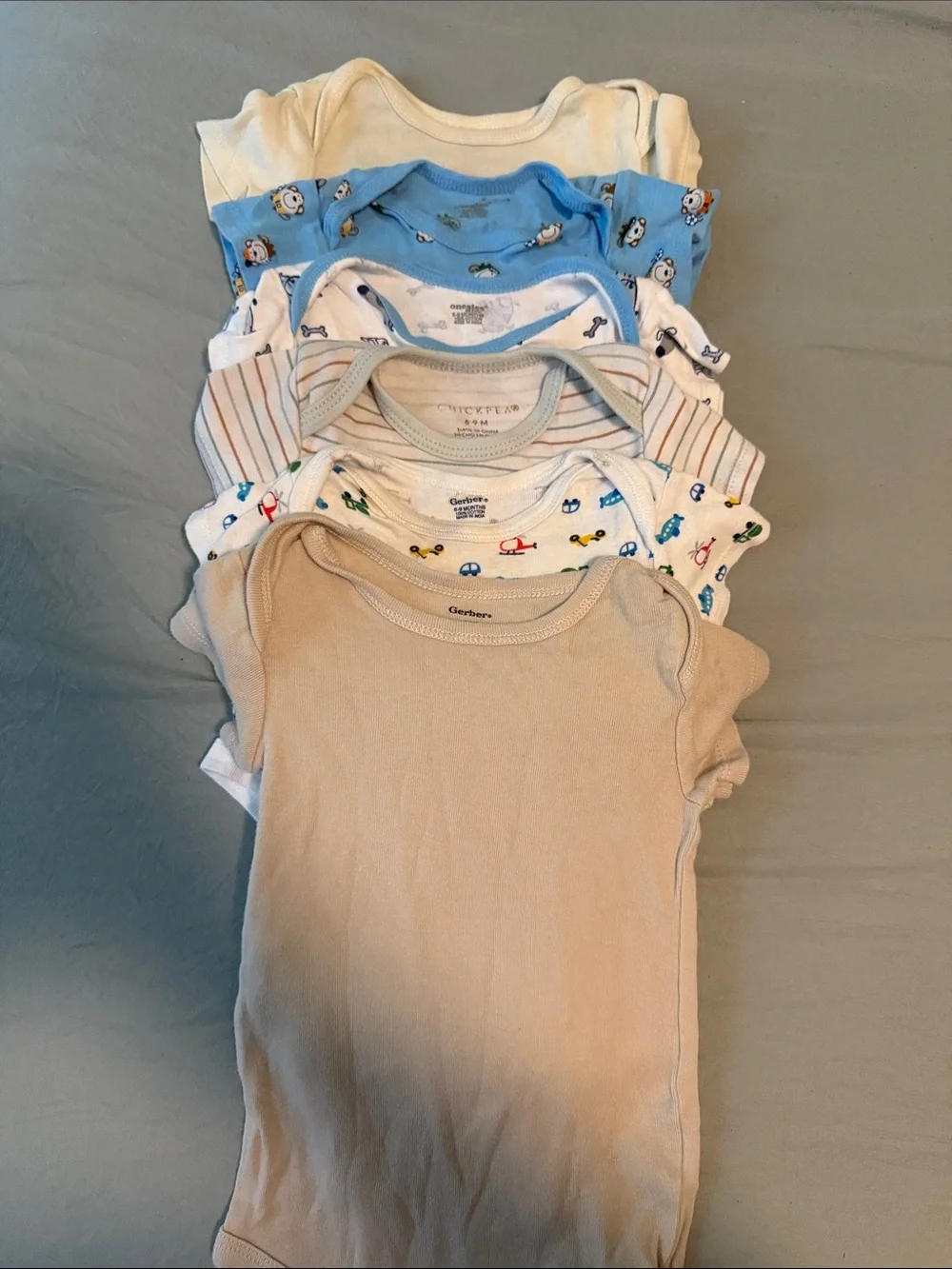 Baby Onesie Bundle - Neutral Tan & Blue Prints